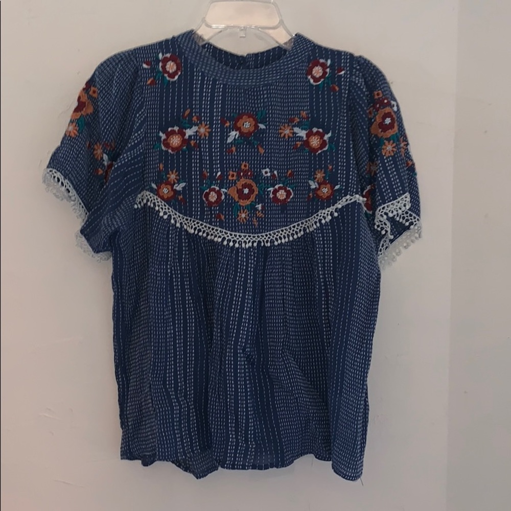 top from Roolee with embroidered and lace detail